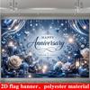 2D Flat Banner, Wedding Backdrop, Blue and White Roses, Heart Ornaments, Candle Lanterns