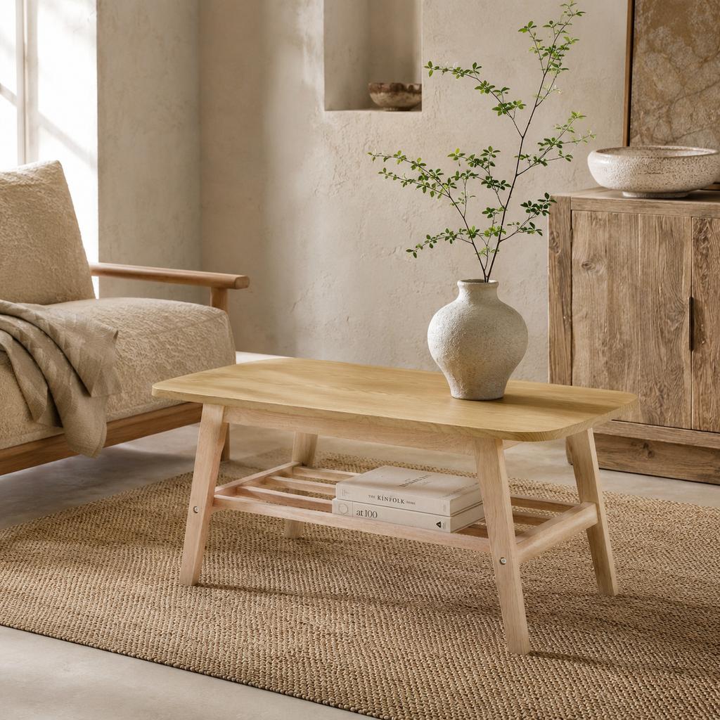 A large coffee table with a 100 cm long solid wood base, offering plenty of storage space and ideal for the living room, apartment and office