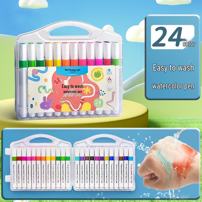 24-Color Washable Triangular Watercolor Pen Set for Kids