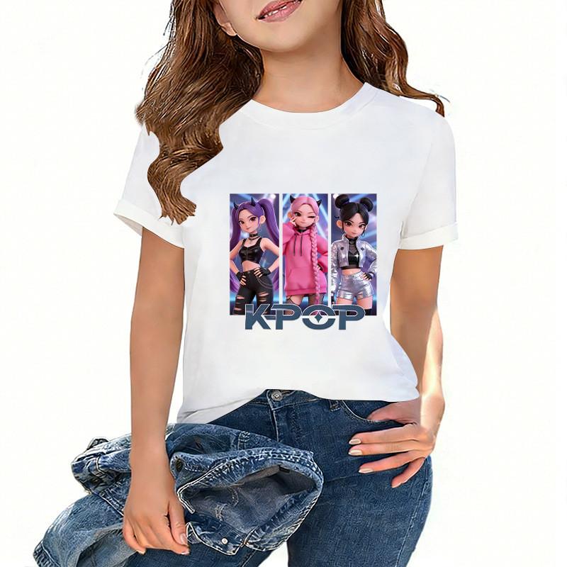 Kids Girls Kpop Hunters Zoey Mira Rumi Print Short Sleeves T-shirt 110cm белый