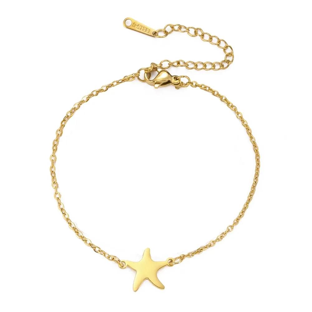LIKGREAT Stainless Steel Starfish Anklet for Women Adjustable Beach Foot Chain Double Layer Summer Ankle Bracelet Jewelry Gift