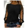 Women's Solid Color Top with Mesh & Sequin Lantern Sleeves, Round Neck Breathable Lace Shirt for Spring Summer