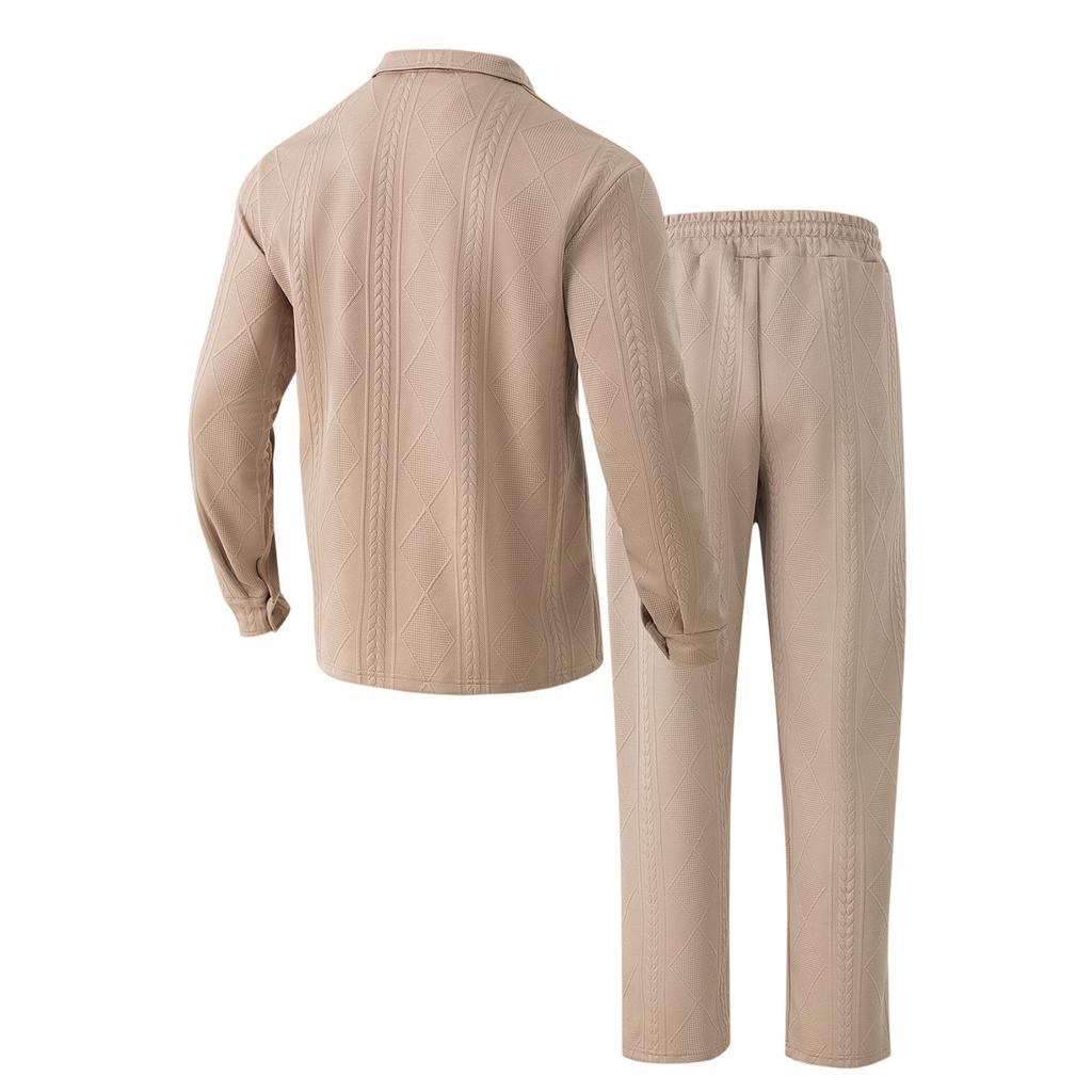 Men's Double Pocket Lapel Jacket Casual Sports Long Sleeve Jacket Pants Set