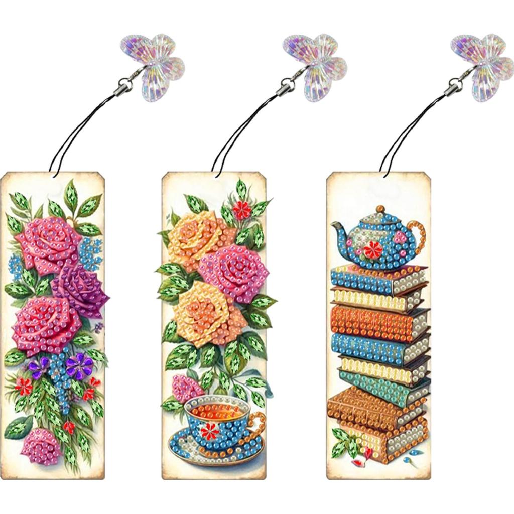 3Pcs Special Shape Flowers Castle Diamond Painting Bookmark 5D DIY Diamond Painting Bookmark DIY Bookmarks Diamond Painting Kits