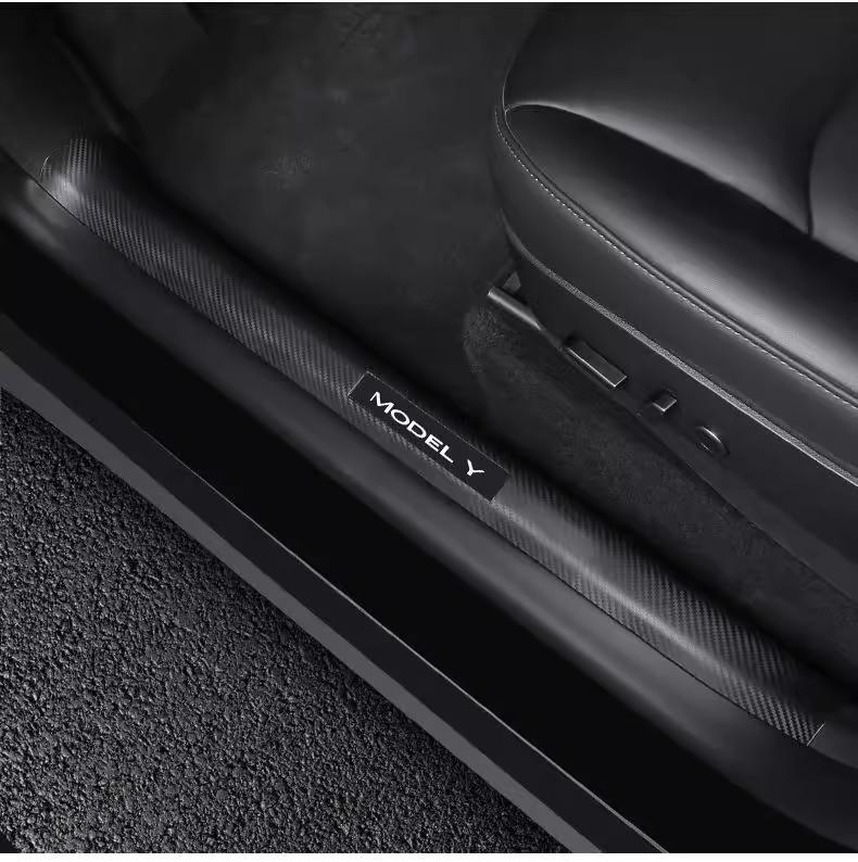 Tesla Model Y & Model 3 Carbon Fiber Rear Door Sill & Seat Back Protector Guard
