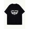 Oversized T Shirt Black Tokio Hotel Logo With Wings And Text Music Band Fanwear For Casual Wear