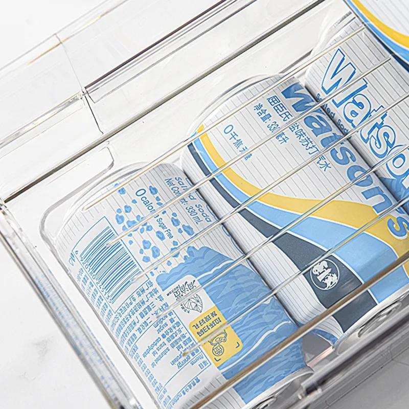 Beverage Storage Box 2 Layer Beer Drinks Can Soda Bottle Fridge Jar Holder Auto Rolling Dispenser Kitchen Refrigerator Organizer