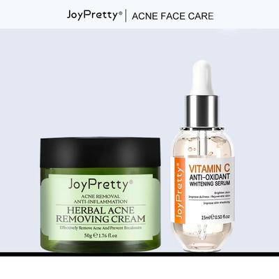 Herbal & Vitamin C Face Cream Serum Combo Acne Pimple Marks Removal Moisturizing Lightening Facial Skin Care Set JoyPretty