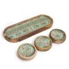 Serving Tray With 3 Ceramic Bowls, Mango Wood