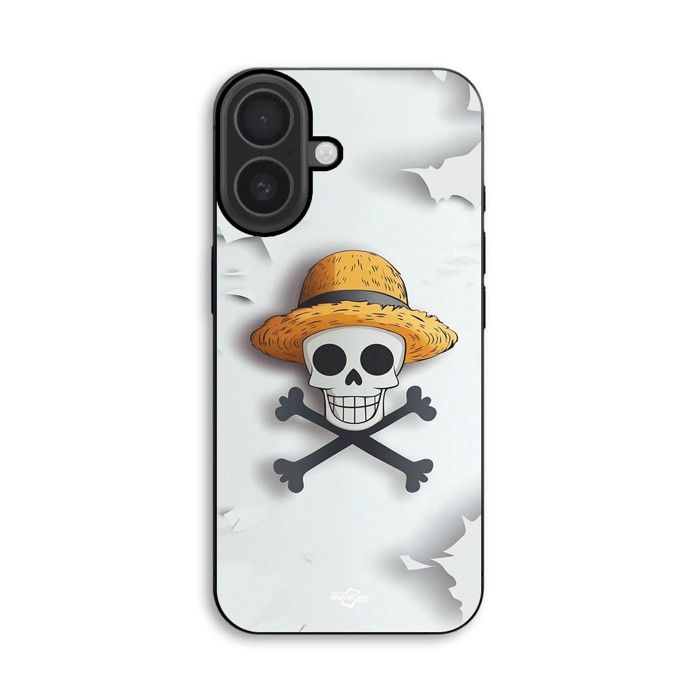Hülle Für iPhone 18 one piece Totenkopf Logo grauer Hintergrund Maniacase schwarz