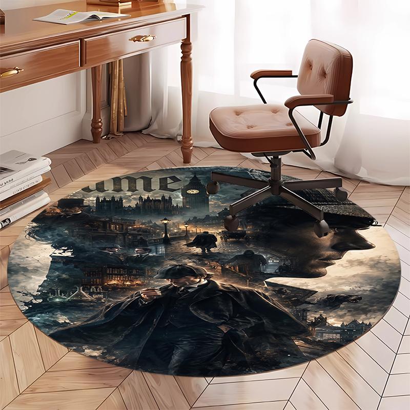 Custom Name Sherlock Holmes Printed Round Rug Carpet Chair Rug Area Rug Entryway Doormats,for Office Chair Living Room Bedroom Kitchen Room.