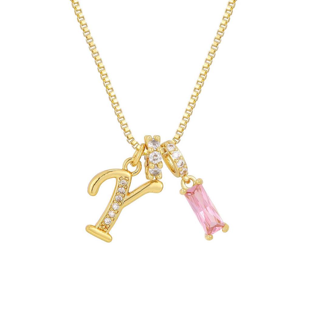 Kreuz Trend Rosa Diamant Schlüsselbein Halskette: Personalisierter 26-Buchstaben-Anhänger im Europäischen & Amerikanischen Mode-Stil