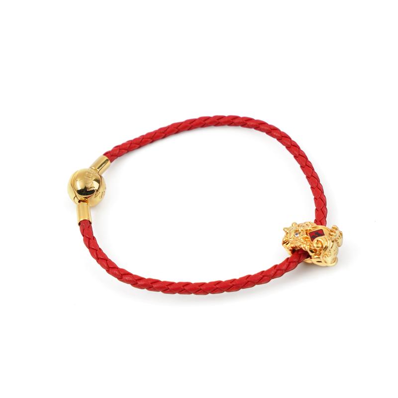 Pandora Series Pixiu charm single circle cow leather, bracelet for women, gold