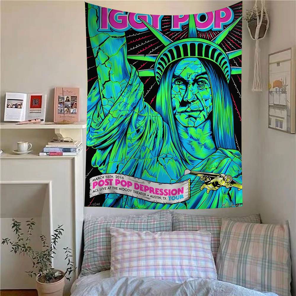 Iggy Pop Band Anime Tapestry Hippie Flower Wall Carpets Dorm Decor Cheap Hippie Wall Hanging