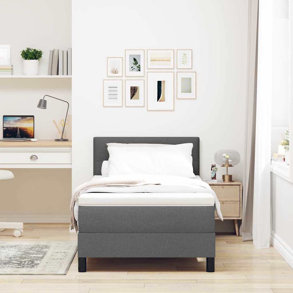 Box Spring Bed with Headboard Dark Grey 100 x 200 cm Fabric