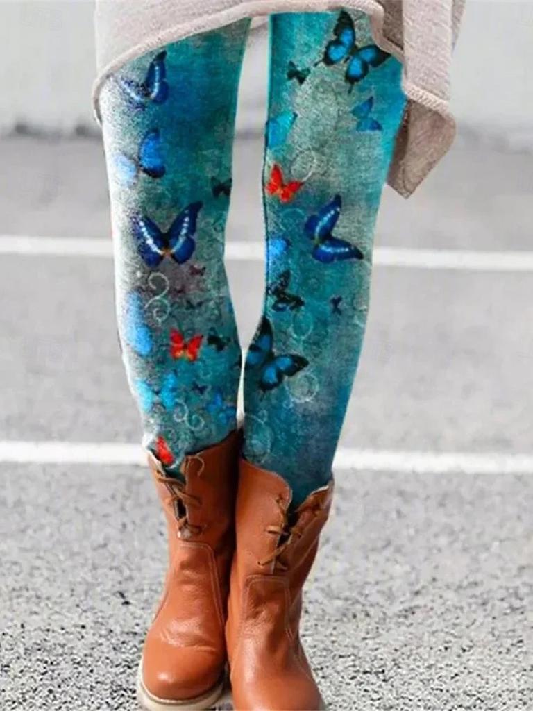 Women's Leggings Vintage Flower Pattern 3D Printed Outdoor Trousers Stretch Elastic Waist Fall Winter Festival Streetwear