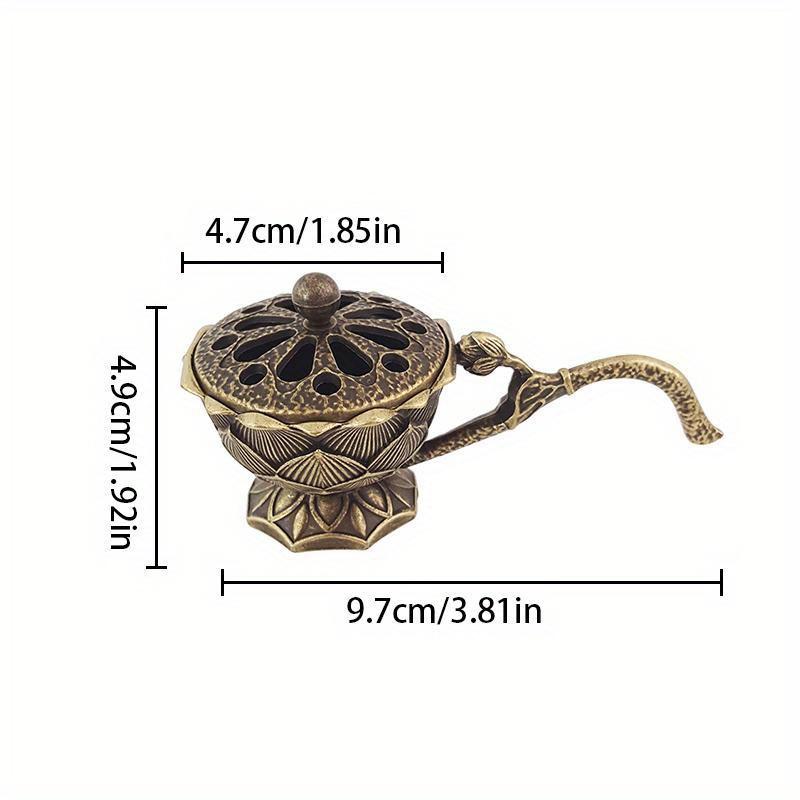Handheld Lotus Incense Burner Creative Temple Brass Buddhism Buddha Holder Retro Copper Sandalwood Censer Crafts Home Decoration