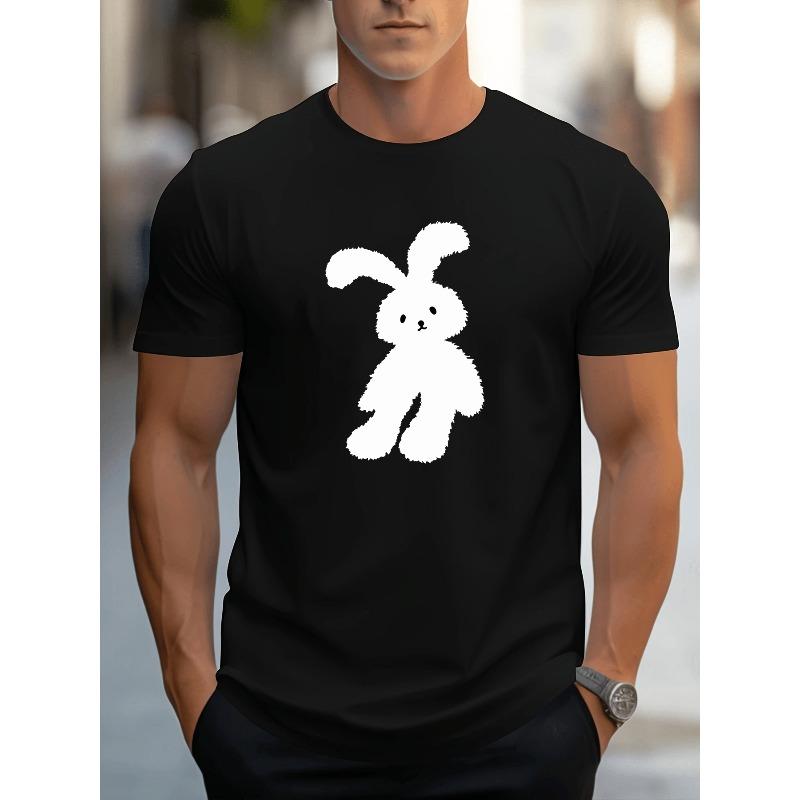 

European Size Men S Trendy Short-Sleeve Casual Sports T-Shirt Featuring a White Rabbit Print, Comfortable Regular Fit, And Round Neck, Outdoor Wear 4XL чорний