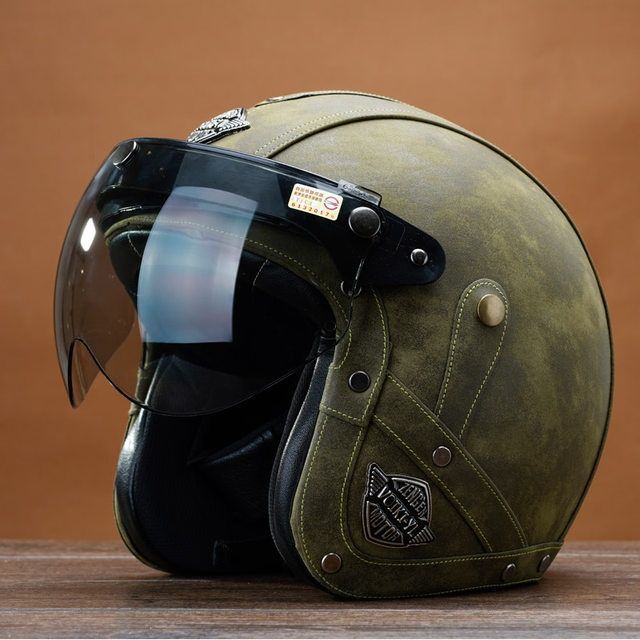Harley Motorcycle Helmet Retro Prince Motorcycle Half Helmet Leather Helmet Men and Women Scooter Electric Car Horn Hat Four Seasons