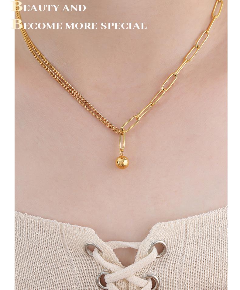 Elegant French Double Layer Chain Stitch Necklace in Titanium Steel with 18K Gold - Versatile Clavicle Jewelry