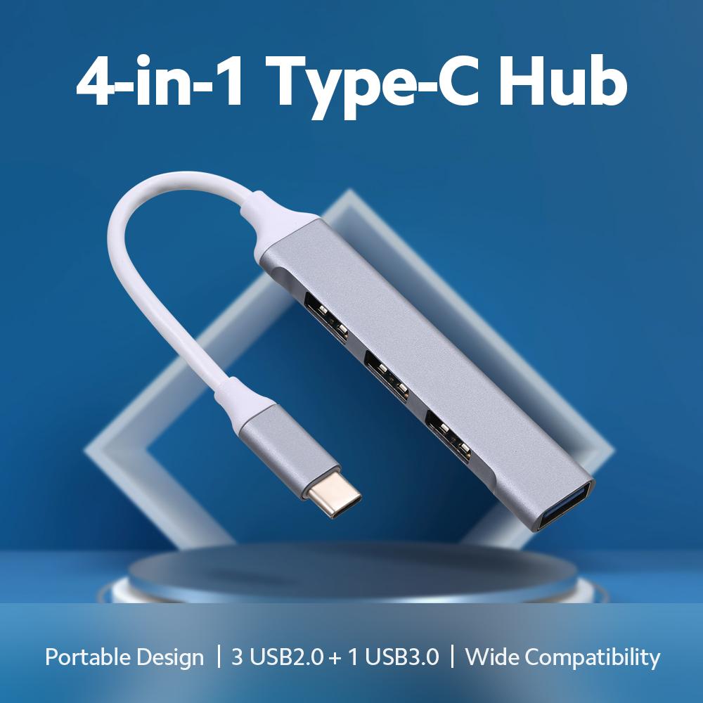Концентратор Type-C Адаптер типа C «папа-гнездо» USB Концентратор 4-в-1 из алюминиевого сплава с портами USB2.0/USB3.0