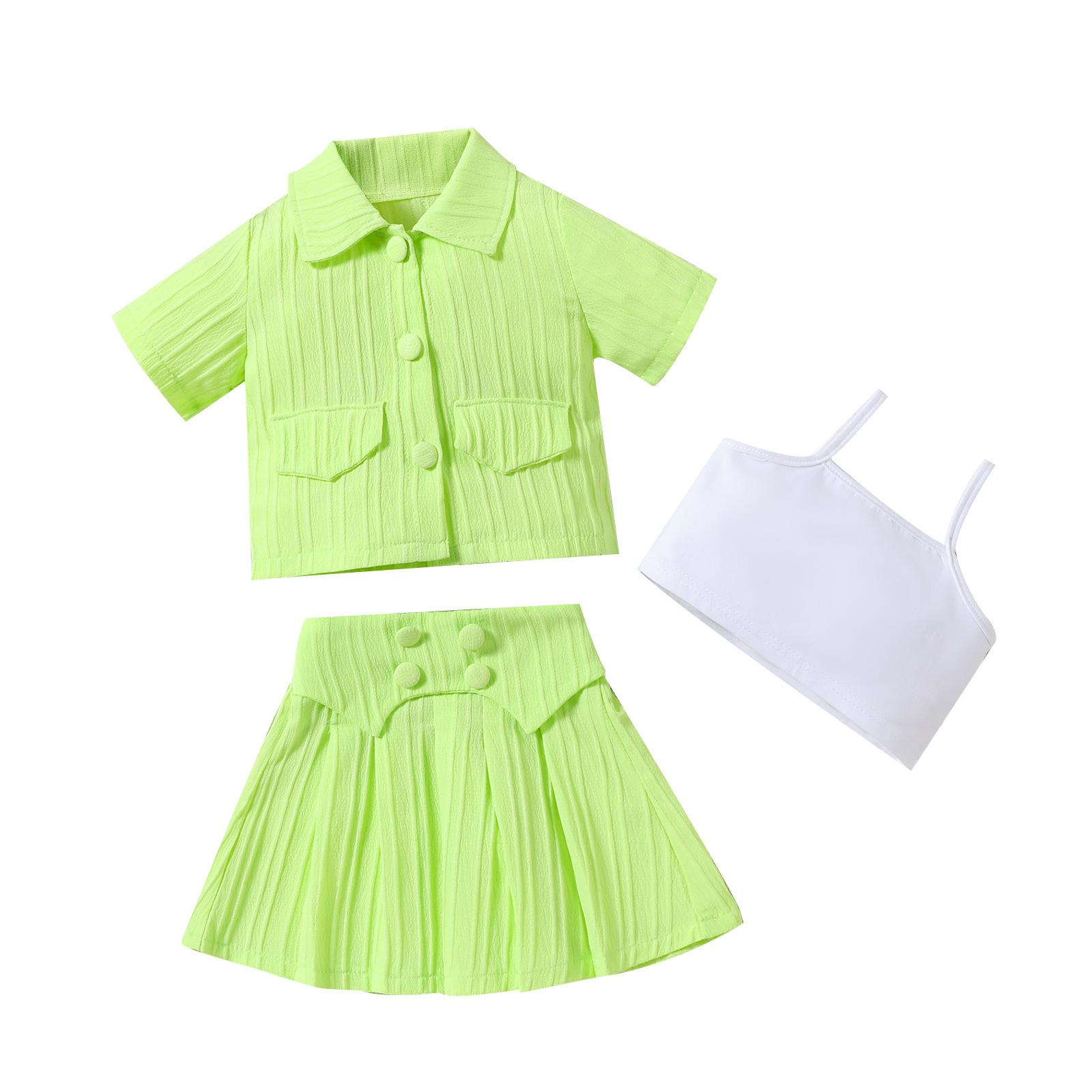 

Літній модний набір для дівчаток Дитяча повсякденна куртка + Топ на бретелях + Плісирована спідниця 120cm зелений