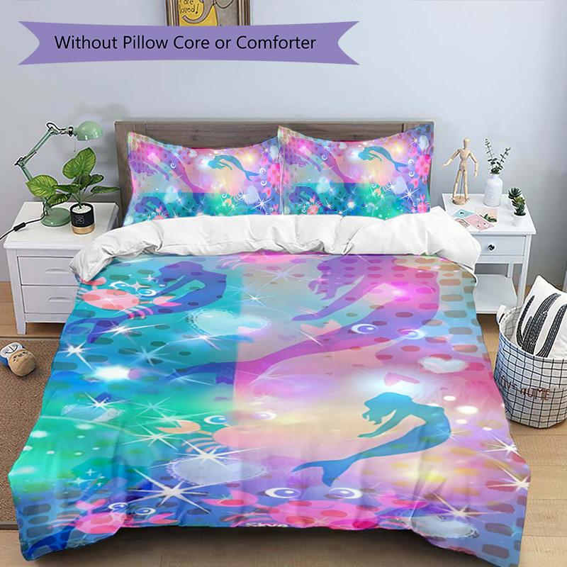 Mermaid 3pcs Bedding Set Duvet Cover Closure Includes 1 Duvet Cover & 2 Pillowcases for All Seasons Bedroom Home Dorm Decor