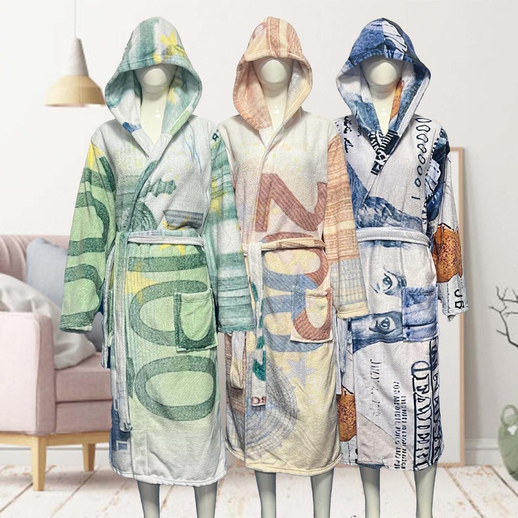 Couples' Casual Flannel Hooded Bathrobe Pajamas
