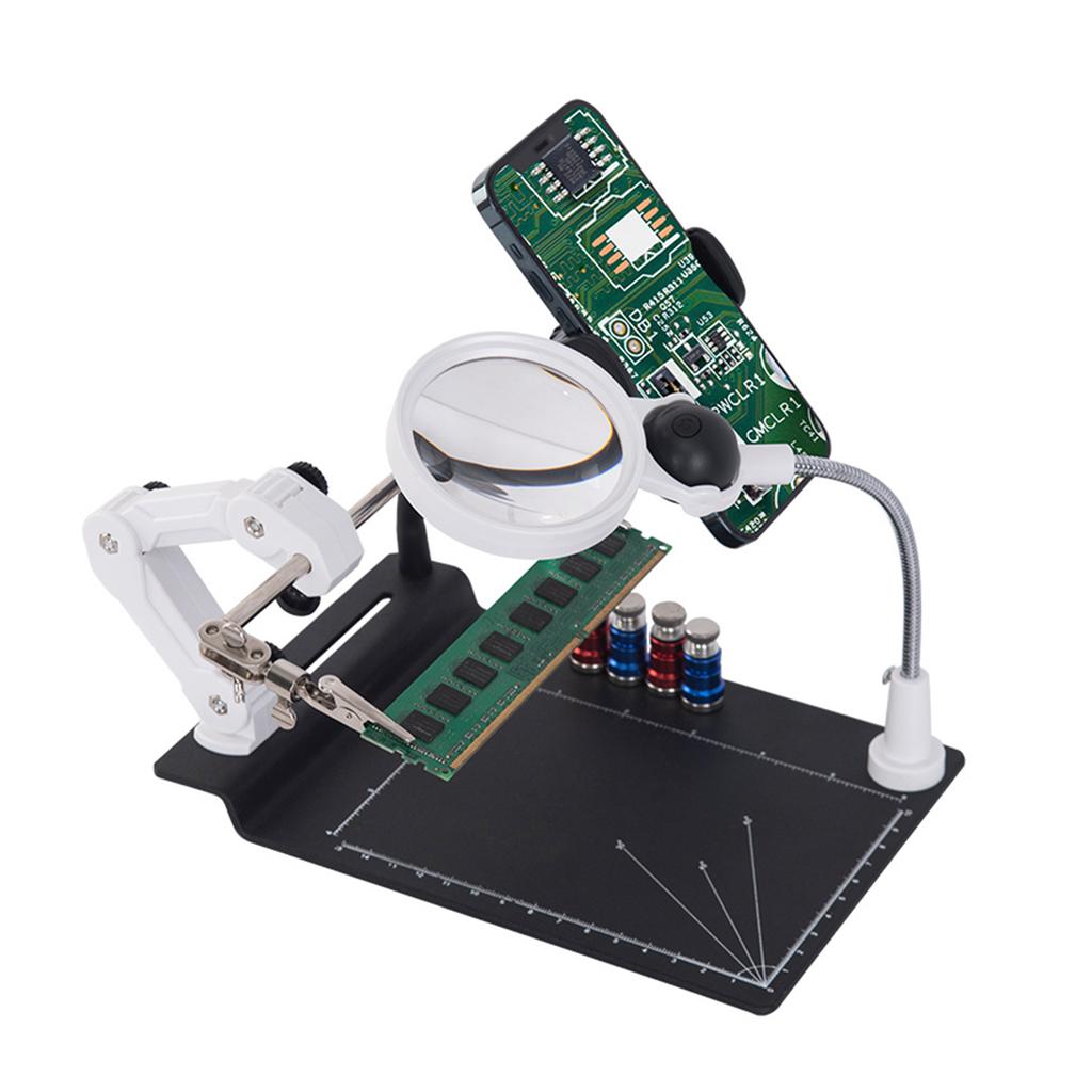 Welding-Magnifying Glass with 2 LED Light Lens-Auxiliary Clip Loupe-Desk Top Magnifier-Third Hand Soldering Repair Tool