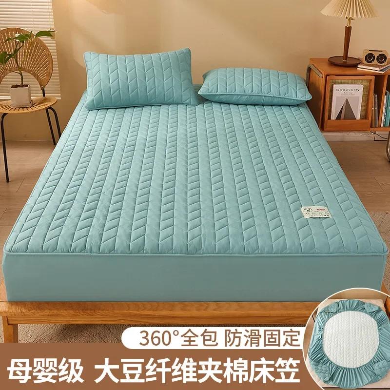 

High Quality Soy Fibre Quilted Mattress Cover 100% Cotton King Queen Customized Quilting Bed Cover Not Including Pillowcase 90x200cm 1pcs