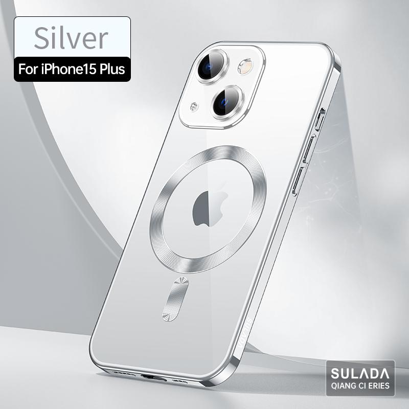 

Чехол Magsafe Mag Safe для iPhone 15 Pro Max 14 Plus 13 12 11 X Xs Xr Se 2020 2022 8 15Pro Защитная крышка для объектива камеры Аксессуары для телефонов For iPhone 8 Plus серебряный