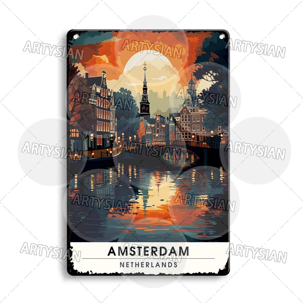 Netherlands Turkey Travel Cityscape Metal Sign Istanbul Bodrum Cappadocia Amsterdam Antalya Bodrum Giethoorn Metal Plaque