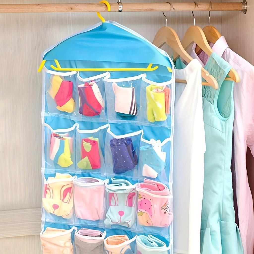 16-Pocket Hanging Organizer for Socks and Small Items Perfect for Closet Bedroom Storage Clothes Storage Bag On the Wall Behind