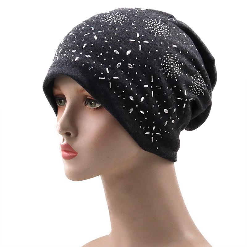 Girl Female Beanie Bonnet Autumn and Winter Caps Hip-hop Cap Flower Rhinestone Hats for Women Beanies Balaclava Womens Skullie