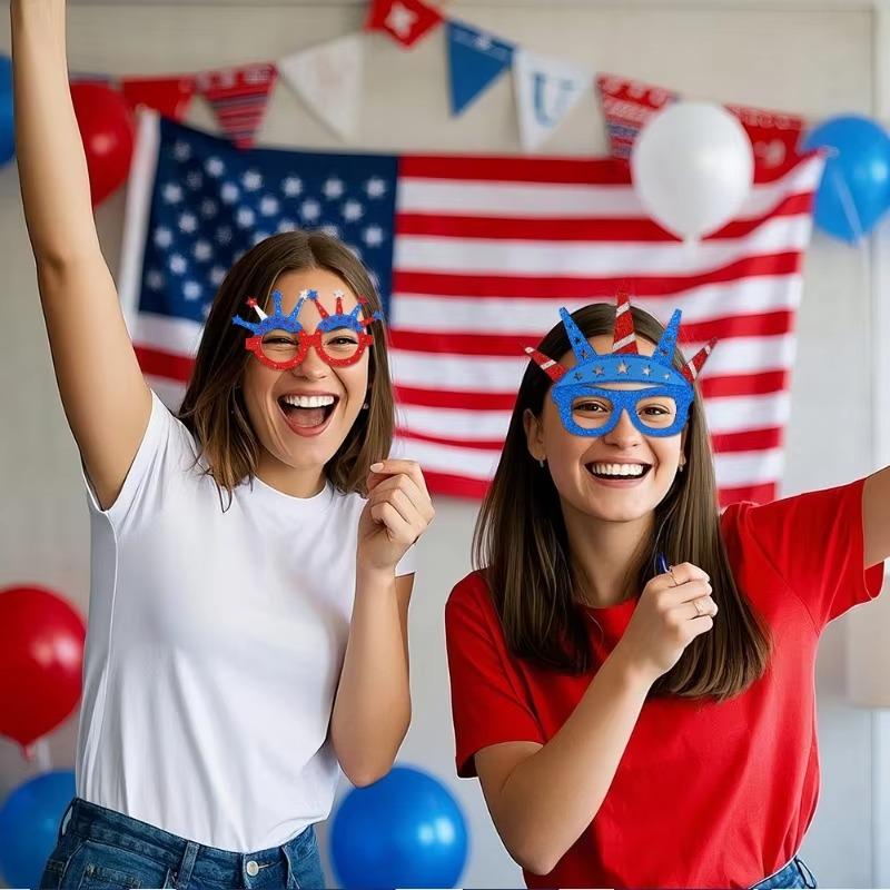 USA Patriotic Party Glasses 4th of July Red White Blue Felt Photo Booth Props Independence Day Costume Eyewear/Hair Band