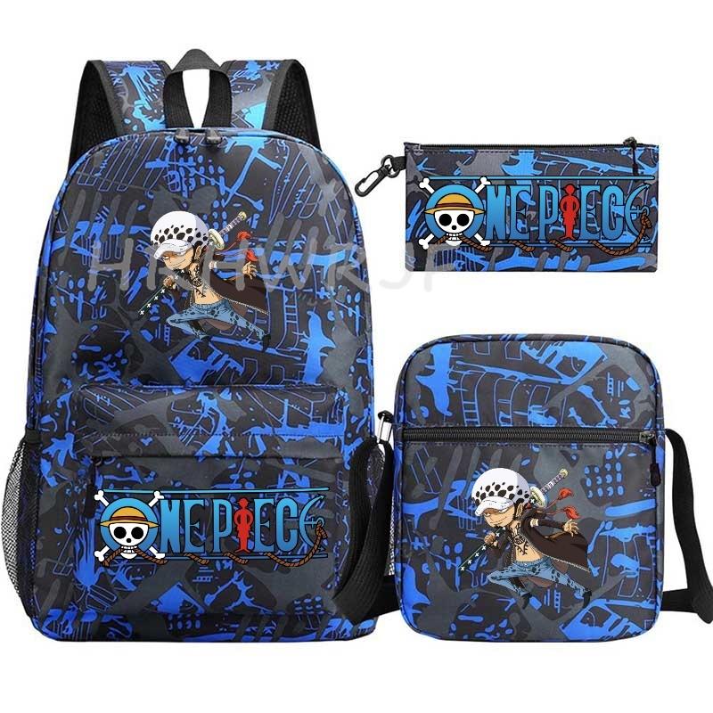 Anime ONE PICEC Backpack Monkey D Luffy Capacity Casual Student SchoolBag 3pcs Lightweight Women Men Travel Casual Mochilas