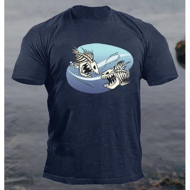 Summer Round Neck 3D Print Fish Pattern Top Fashionable Casual Short Sleeved Men's T-shirts