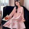 Girls Winter Velvet Nightgown Embossed Thick Warm Long Sleeve Mid Length Sleep Dress Kids Cozy Pajamas Matching Family Robe