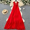 Coffee Break French Design Sense Lace-up Square Neck Small Flying Sleeve Waist Backless Strap Skinny Temperament Gentle Wind Dress