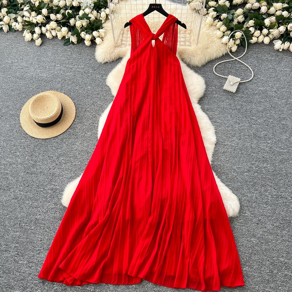 Coffee Break French Design Sense Lace-up Square Neck Small Flying Sleeve Waist Backless Strap Skinny Temperament Gentle Wind Dress