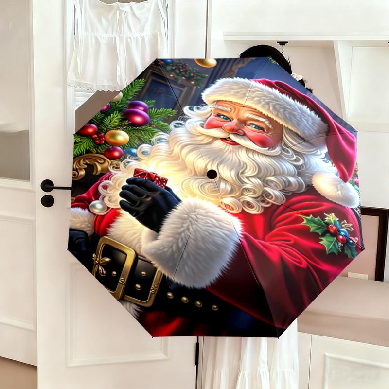 Christmas gifts, bells, Santa Claus, snowman, Christmas tree umbrella, home essential, wrought iron tri-fold portable all-season outdoor umbrella H25