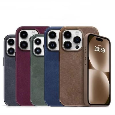 Genuine Weave Leather Case for IPhone 15 Pro Max Magnetic Wireless Charging Ultrathin Phone Cover