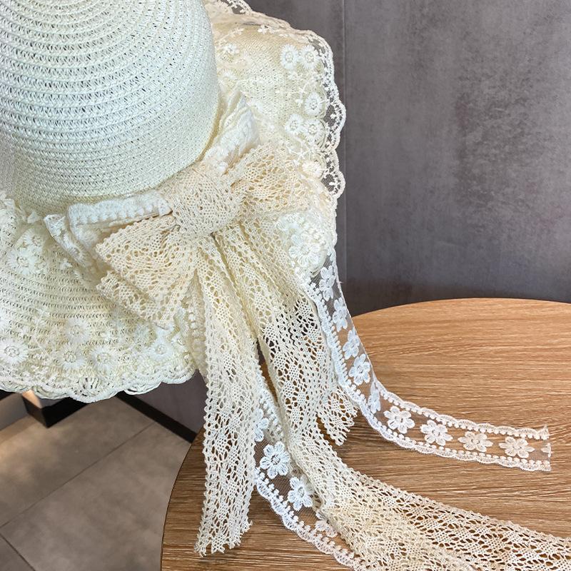 Elegant Bow Lace Straw Hat Women's Big Eaves Spring Summer Sun Hat Vacation Straw Outdoor Sun Protection Hat