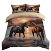 Three-Piece Bed Set, Xiyin 3D Digital Printing Polyester Polished Sunset Galloping Horse Quilt Cover