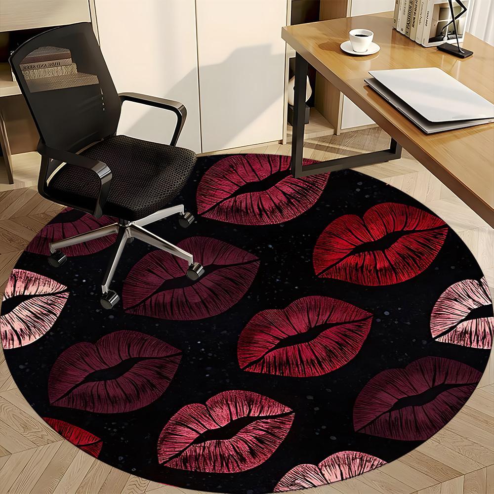 1 Stück Teppich mit Lippenmuster für das Büro, rutschfest, runder Teppich, weich und bequem, Teppich für das Büro, leichte runde Bodenmatte yy251226071