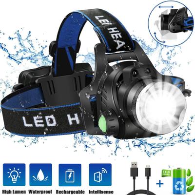 Powerful LED Inductive T6 Focusable Telescopic High Brightness Aluminum Alloy Outdoor Waterproof Head Lamp High Lumen Head Torch