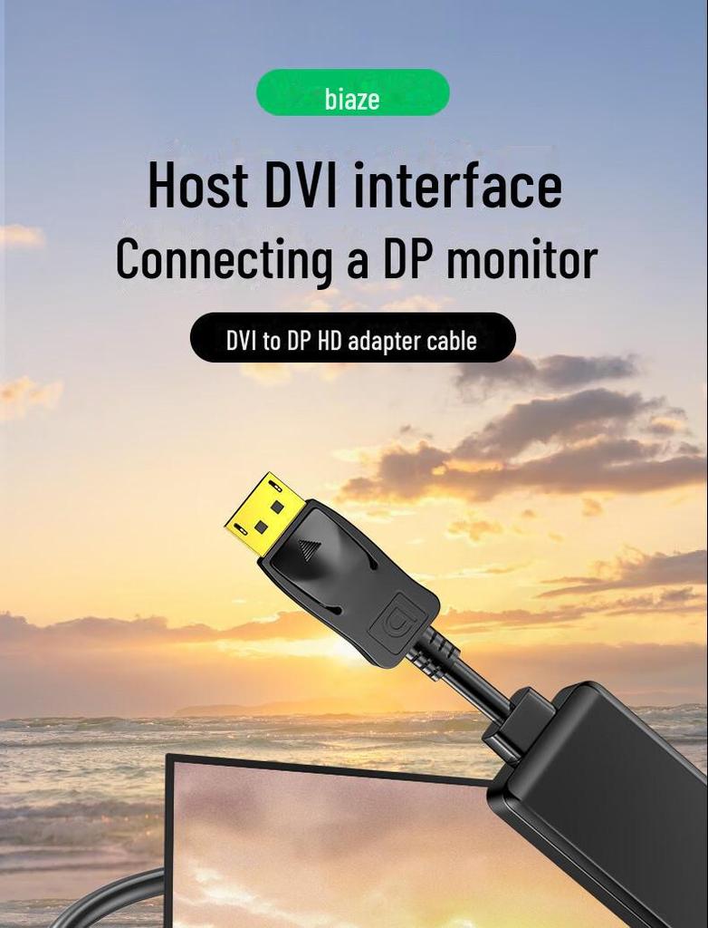 Biaz DVI To DisplayPort Male-to-Male HD Adapter for Computer To Projector Connection