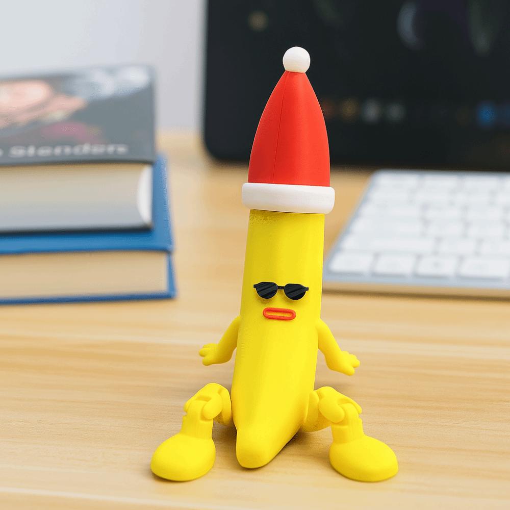 Multi-Jointed 3D Printed Banana Toy Christmas Hat Banana Shaped Figurine Toy  Computer Ornament