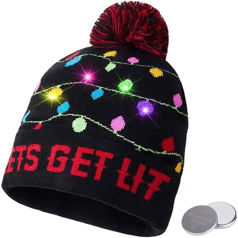 Unique Patterned Christmas Beanie Hat With Bright Led Lights For Winter Cheer