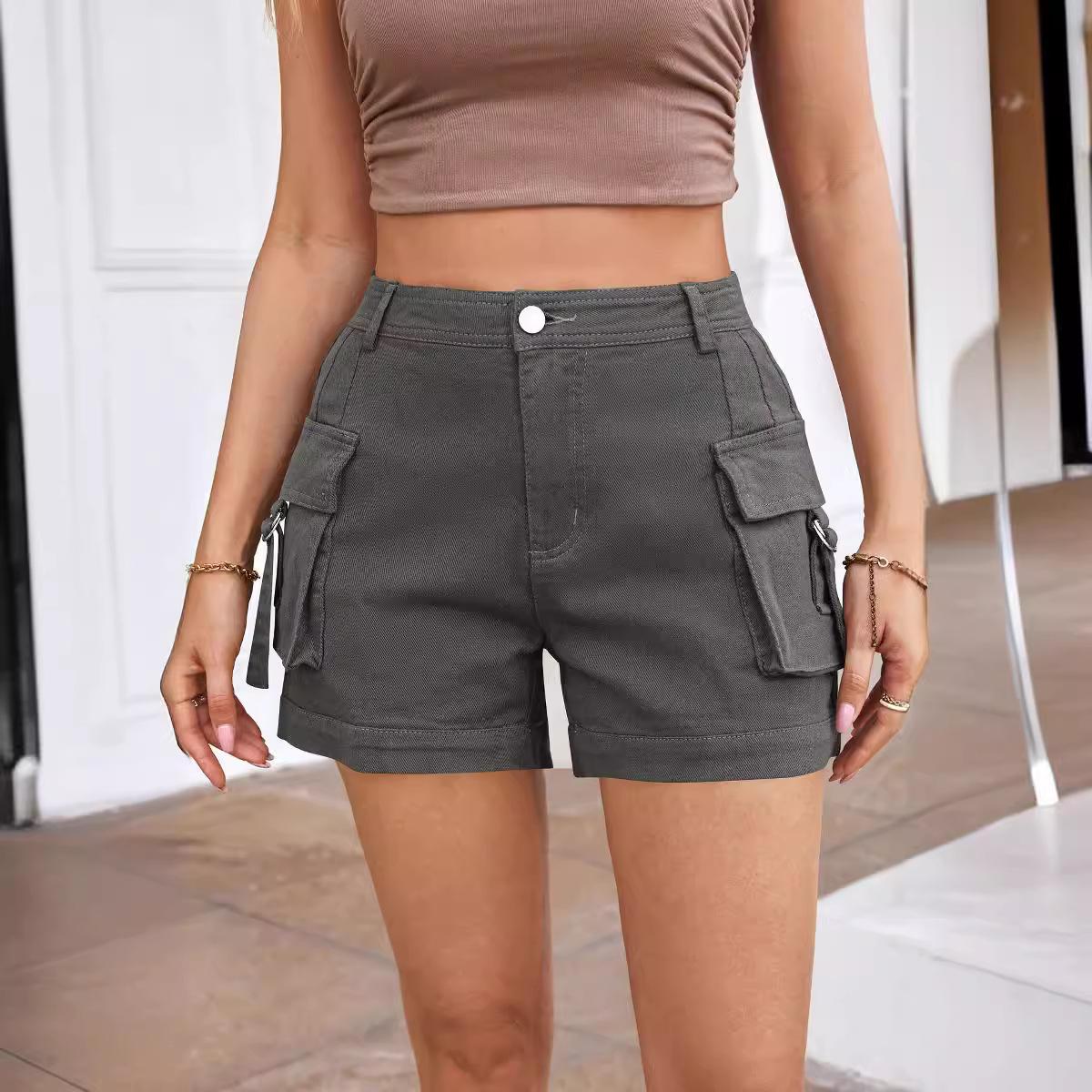 

Летние женские модные повседневные рабочие шорты Spice Stretch с высокой талией и карманами M серый